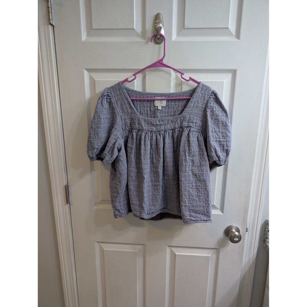 Things Between Puff Sleeve‎ Square Neck Gauze Top Cotton - Size XXL